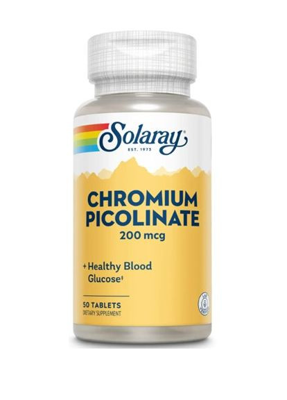 , Хром піколінат Chromium Picolinate, 200 mcg, 50 Tablets Solaray (293246935)