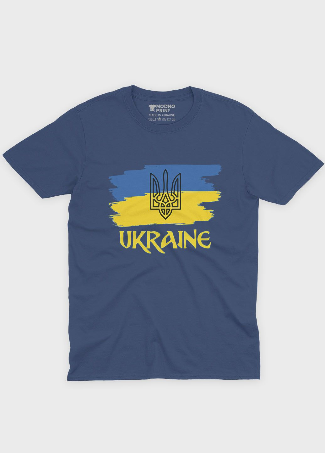Темно-синяя демисезонная футболка для мальчика с патриотическим принтом ukraine (ts001-3-nav-005-1-070-b) Modno
