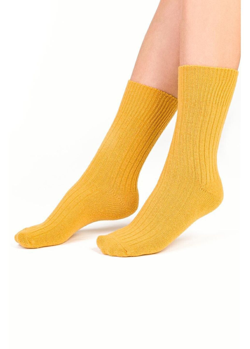Жёлтые носки женские теплые в рубчик из шерсти 093 wool Steven (349500113)