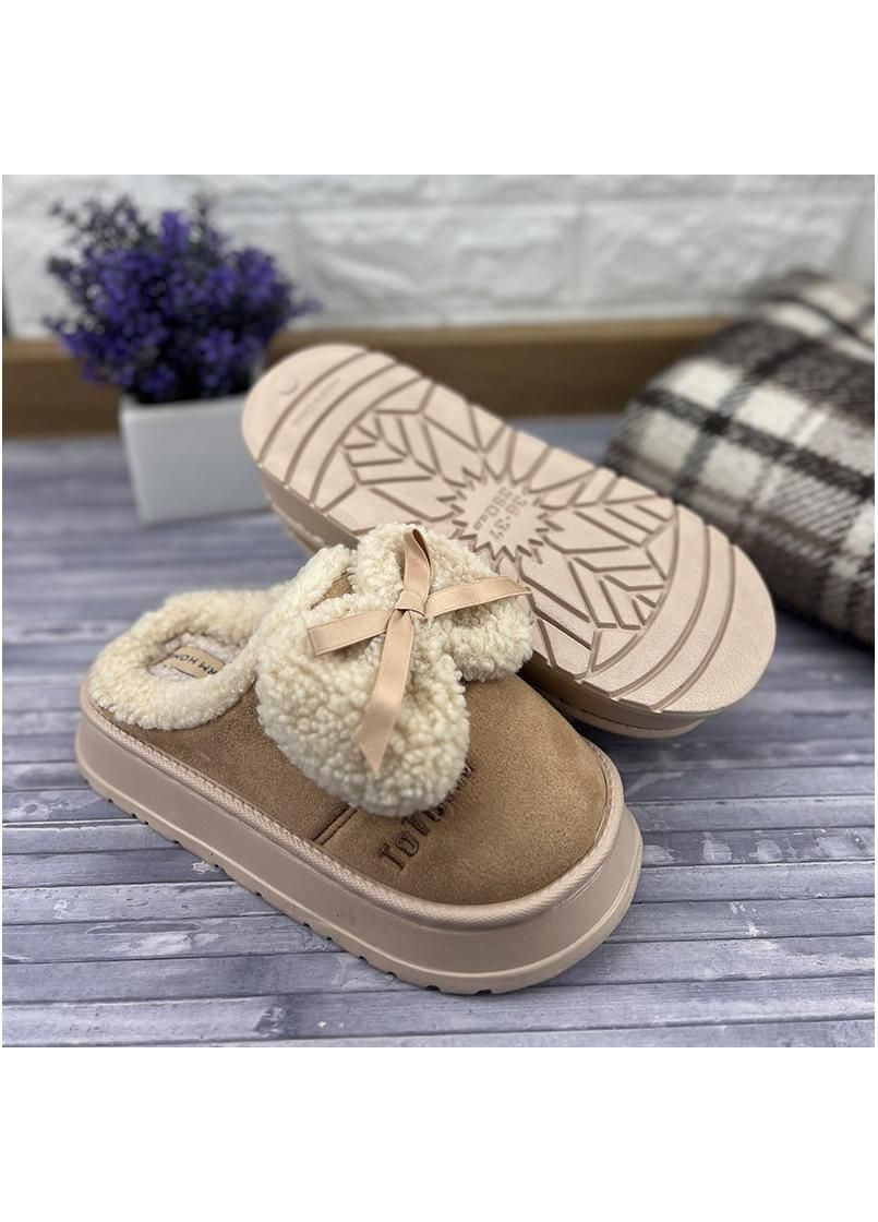 Бежевые жiночi домашнi тапочки на платформi е-001206-1 бежевi Sanlin