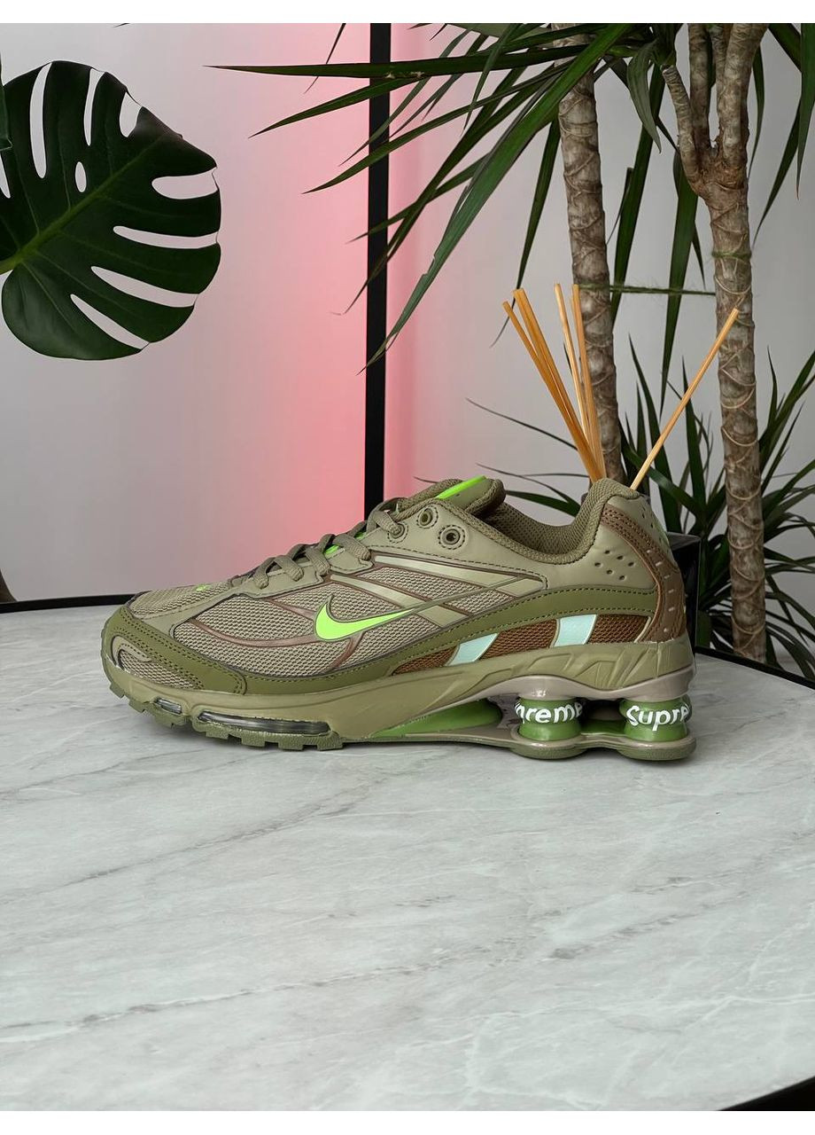 Оливковые (хаки) демисезонные кроссовки мужские и женские nike shox ride 2 sp x supreme khaki | найк шокс райд 2 сп хаки No Brand