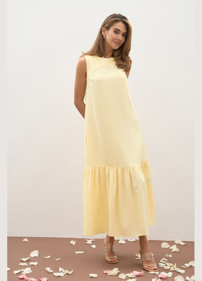 Желтое повседневный женское романтическое платье макси с воланом (3051) Triko Bakh