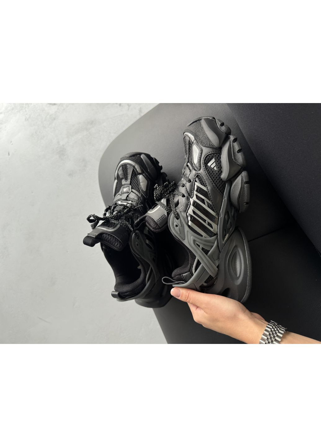 Кроссовки женские и мужские adidas Vento XLG Deluxe Black Grey | Адідас Венто Делюкс чёрные демисезоны (372129283)