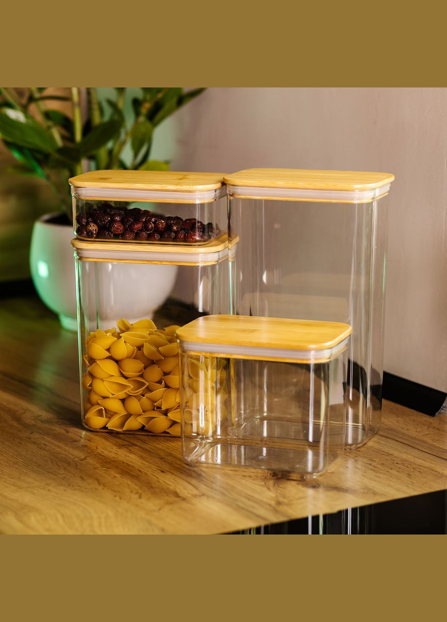 Банки для сыпучих продуктов набор из 4 шт пластиковые с бамбуковыми крышками HP-1302 Yiwu (370705815)