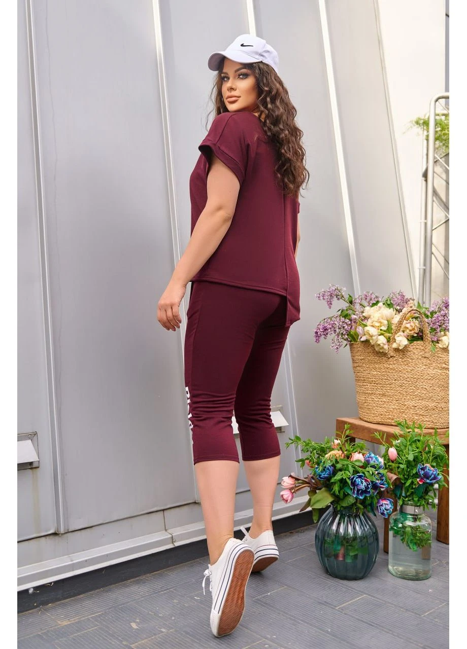 Жіночий костюм бриджі та футболка колір марсала New Trend (304646977)