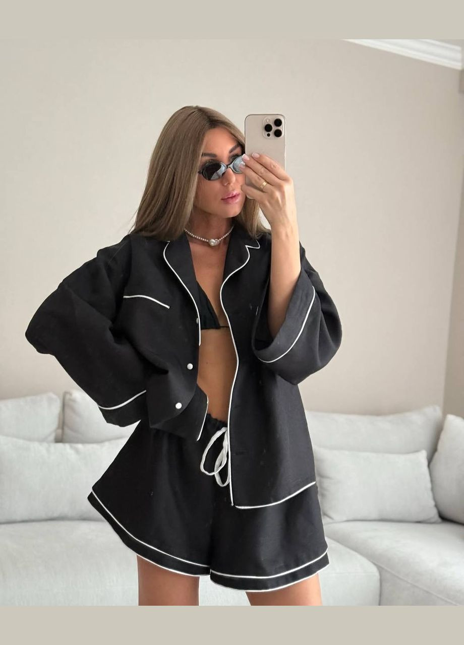 Женский костюм двойка свободная рубашка + шорты MonCher (331605827)