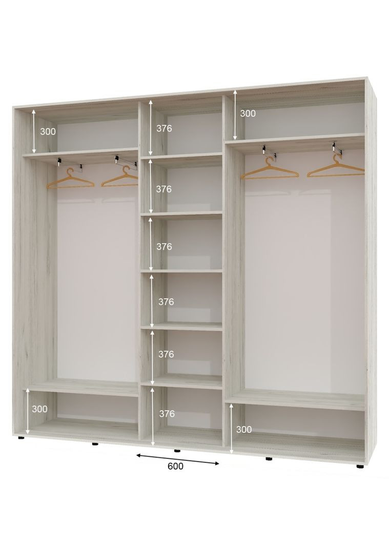 Шафа-купе тридверна 270*45*240 см Дуб крафт білий 3 двері Дзеркало ШК-04 Алекса (360449173)