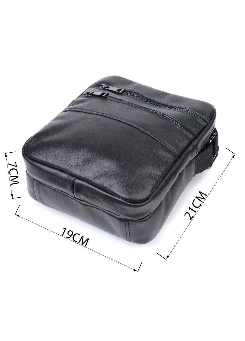 Классическая мужская сумка кросс боди из натуральной глянцевой кожи черная 22846 Shvigel (329197396)