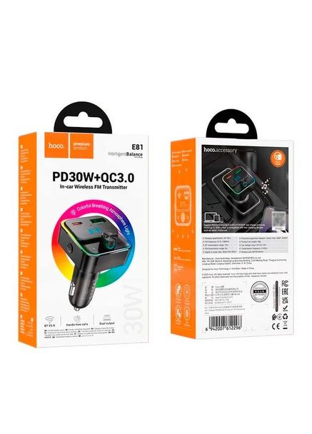 FM-трансмиттер модулятор E81 (USB/Type-C PD30W/3A QC3.0) BT FM transmitter Черный Hoco (361078891)