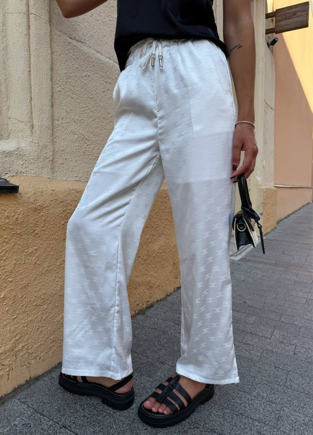 Изысканные легкие летние шелковые штаны палаццо высокой посадки с карманами. Allthings (342113594)