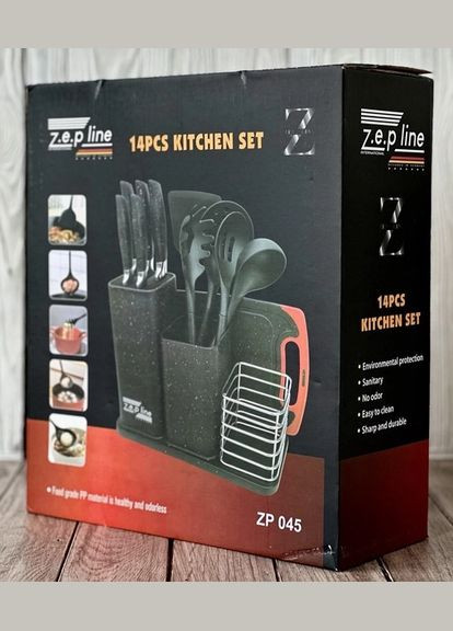 Набор кухонных ножей и принадлежностей Zep-Line ZP-045 на подставке 14 предметов, Набор кухонный Zepline (334844616)