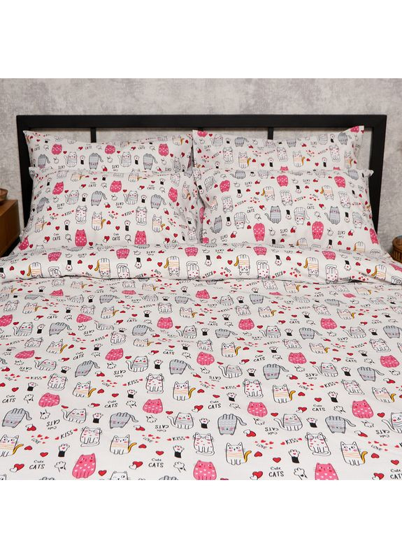 Комплект постільної білизни Бязь Gold Люкс Полуторний Євро 160х220 наволочки 2х50х70 (MS-820009086) Moon&Star Cute Cats (356115223)