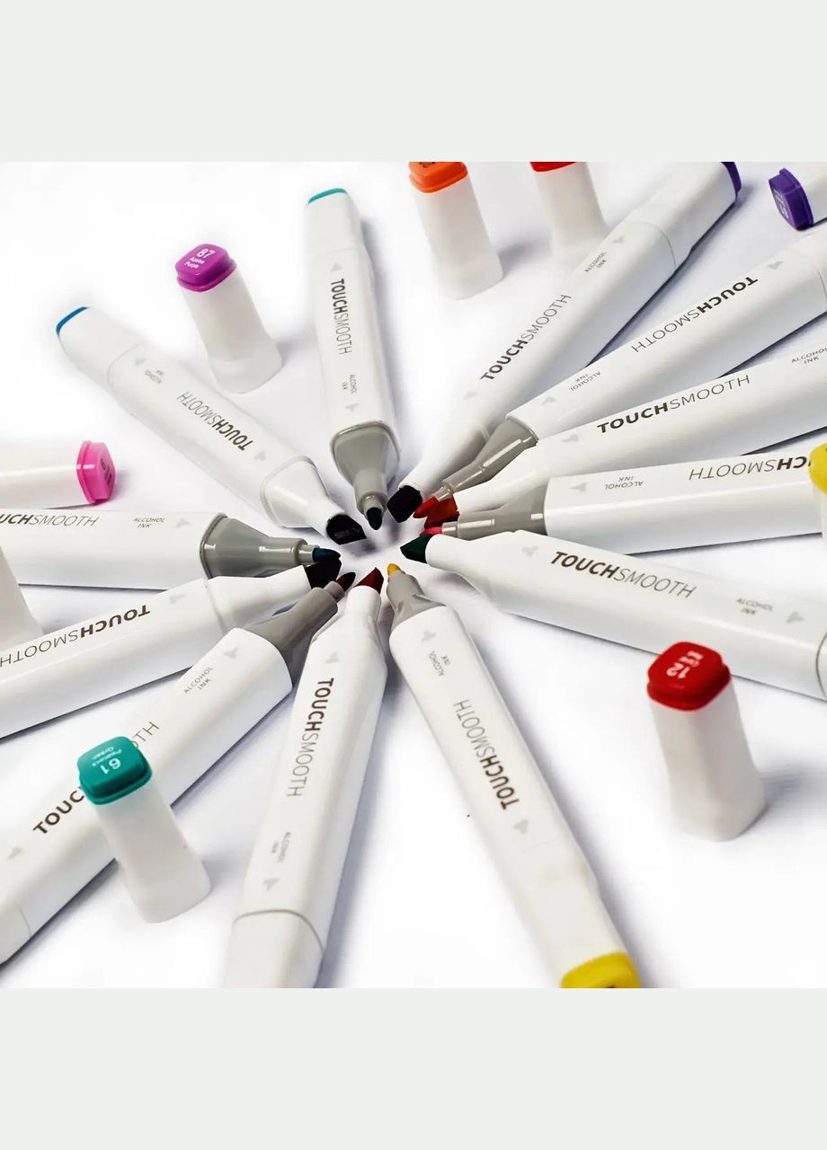 Маркери набір Smooth 200 шт двосторонні спиртові для малювання, скетчів+Підставка зелена під маркери Touch (369802710)