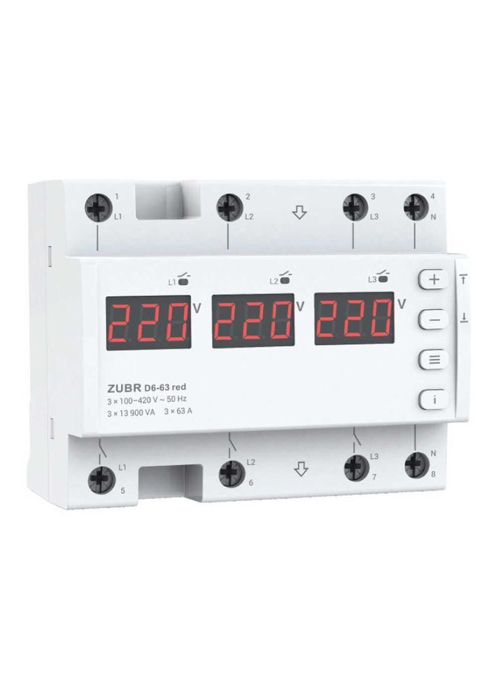 Реле напряжения 3ф D6-63 red ZUBR (365650738)