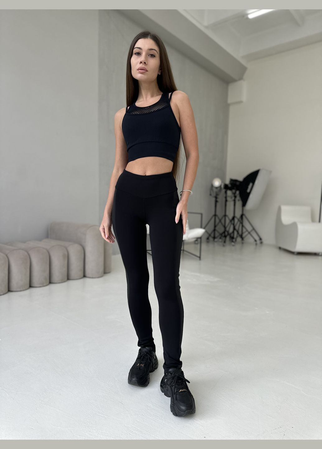 Черные демисезонные леггинсы женские теплые Soda