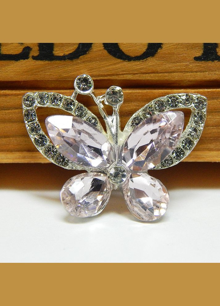 Стразовий декор Метелик, основа-срібло, 28х21 мм, рожевий No Brand (341731120)