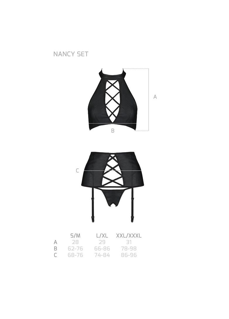 Черный демисезонный комплект из эко-кожи с имитацией шнуровки nancy set black - cherrylove Passion