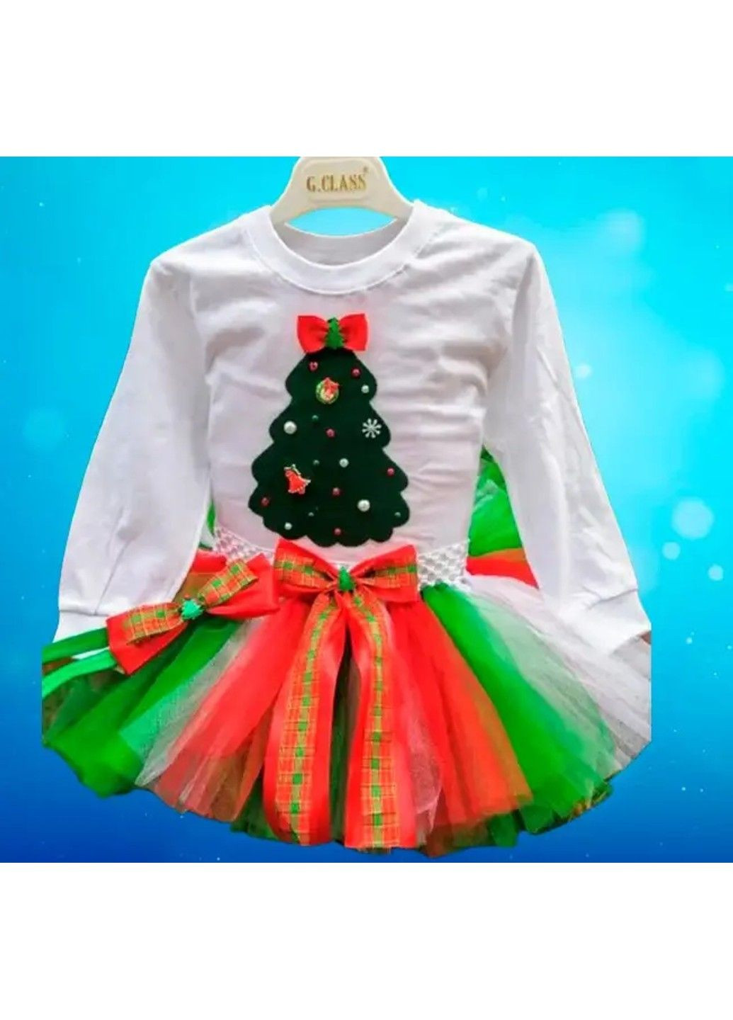 Білий нарядний костюм для дівчинки "ялинка"- спідниця, обруч, реглан спідничний No Brand