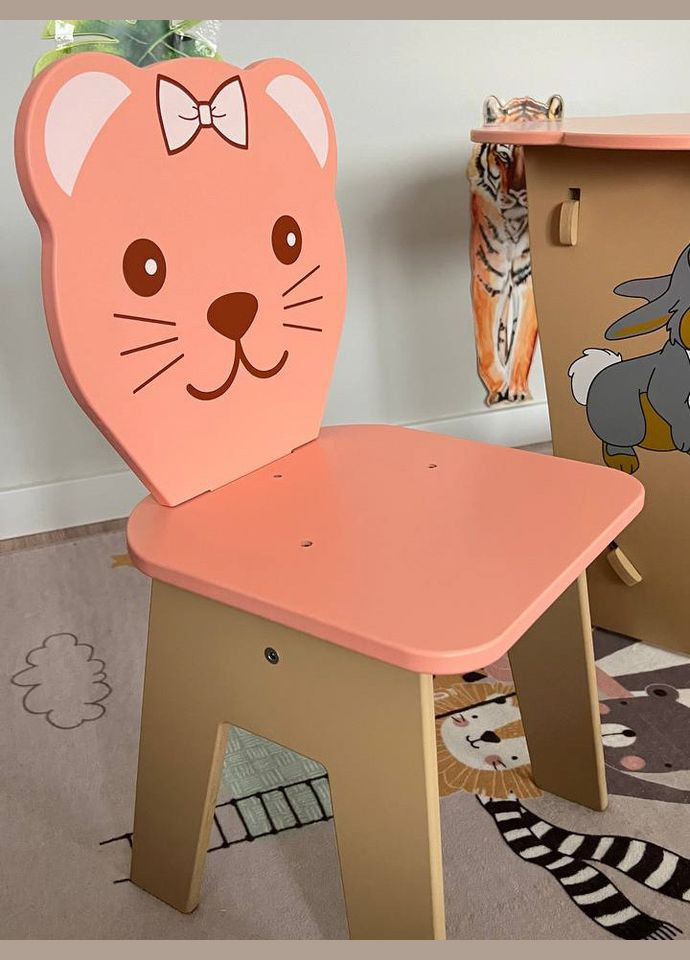 Детский розовый прямоугольный столик Зайчик и стульчик с рисунком Котенок No Brand (323223372)