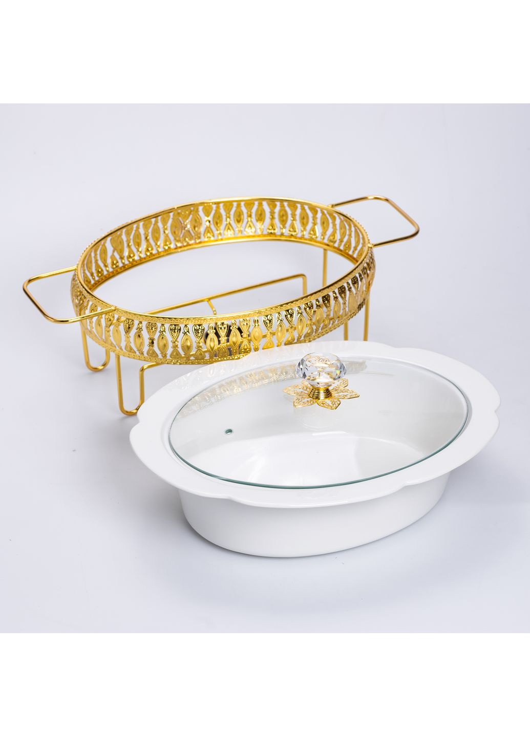 Мармітниця порцелянова овальна 2 л на металевій підставці з підігрівом, Yiwu (361137974)