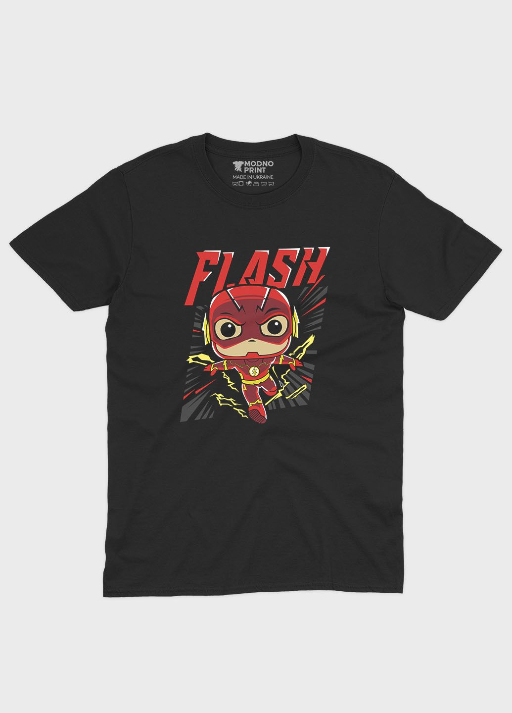 Чорна демісезонна футболка для хлопчика з принтом супергероя - флеш (ts001-1-bl-006-010-006-b) Modno