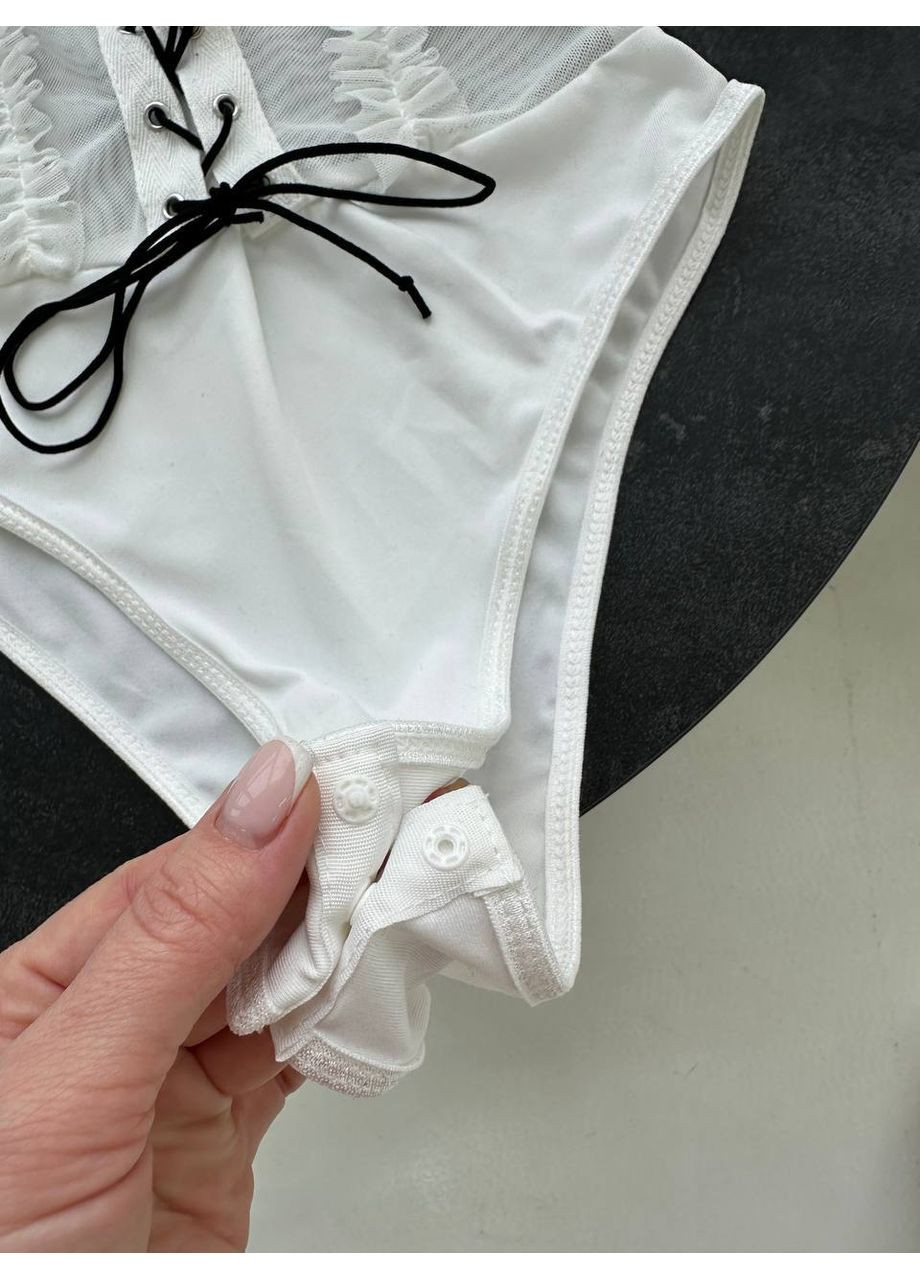Боді біле сіточне з мереживом, бантиком та акцентом на бюст Vital-Textile 435/35 (361853732)