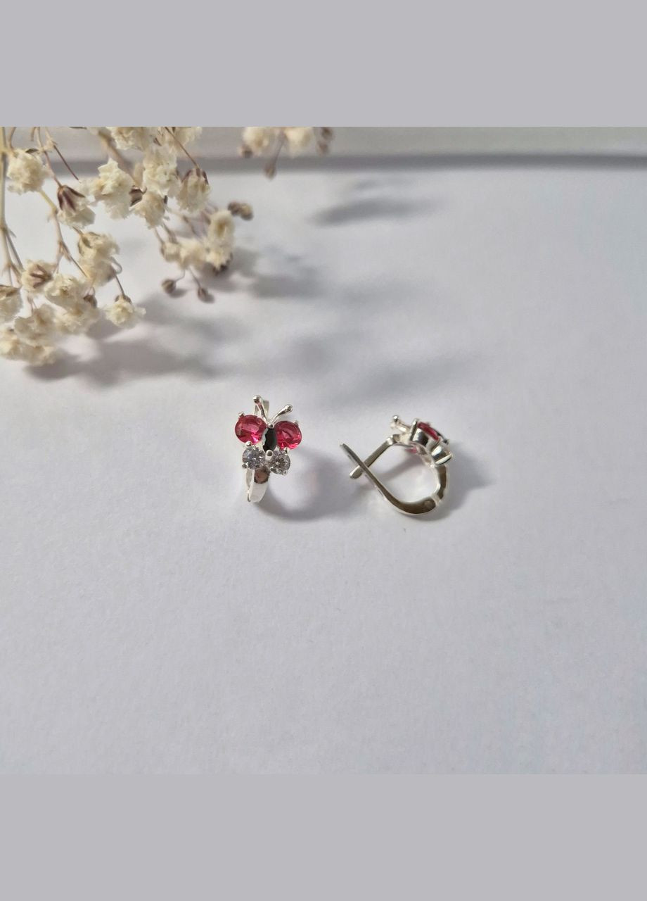 Серебряные серёжки серьги Бабочки с Малиновыми Камнями Серебро 925 пробы 5815о 2.60г No Brand (307833888)