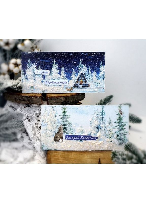 Набір для створення 2 шт вітальних листівок на підставках "Зимові казки" FDGCK-048, 20 см х 10 см Fabrika Decoru (369980717)
