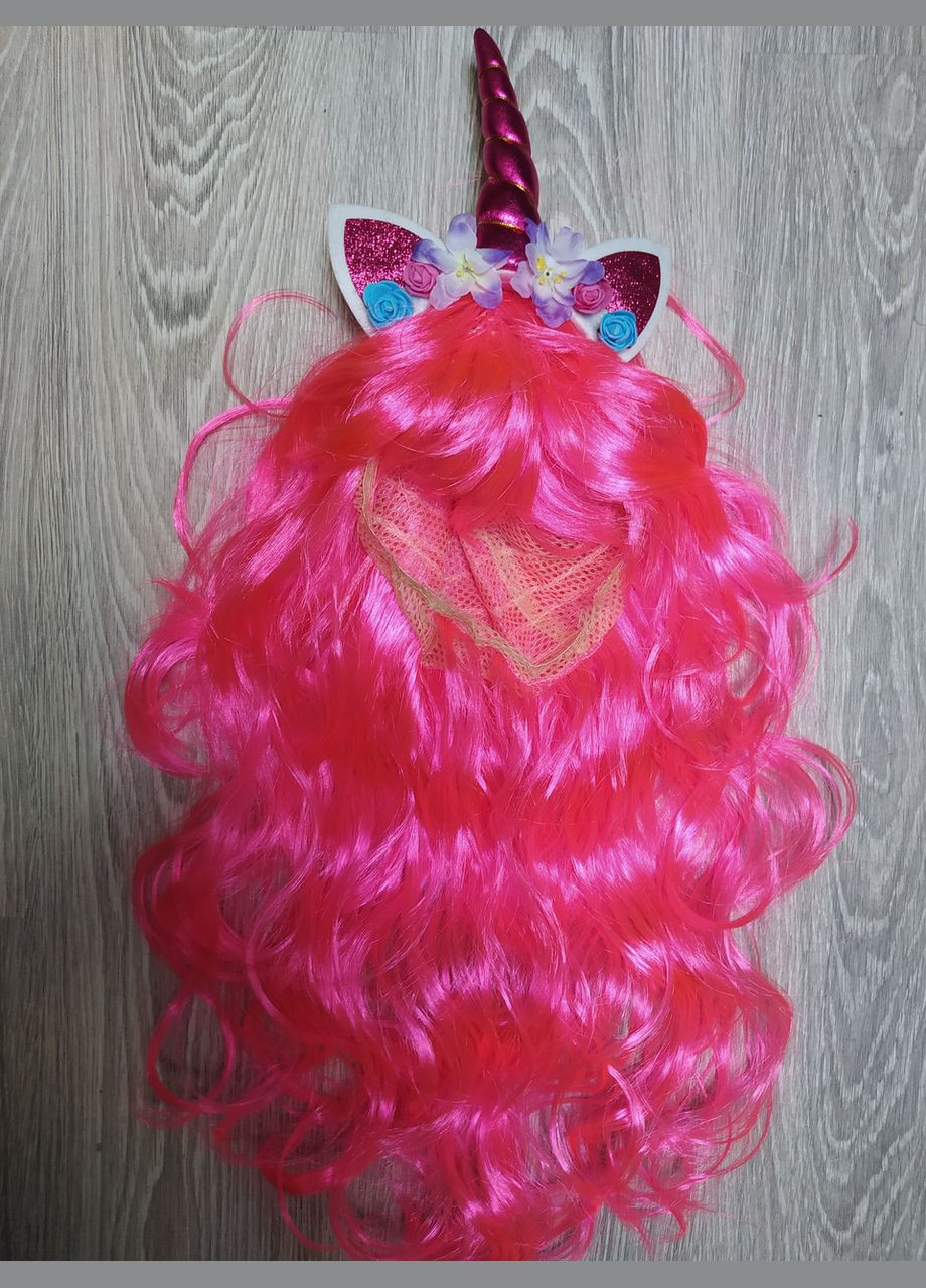 Перука карнавальний Єдиноріг рожевий малиновий ріг No Brand (342065137)