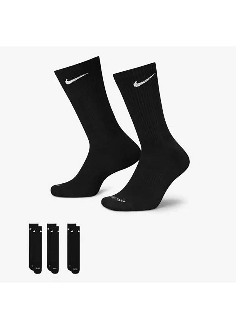 Чёрные мужские носки u nk evry plus cush crew 3pr черный Nike однотонные (367590979)