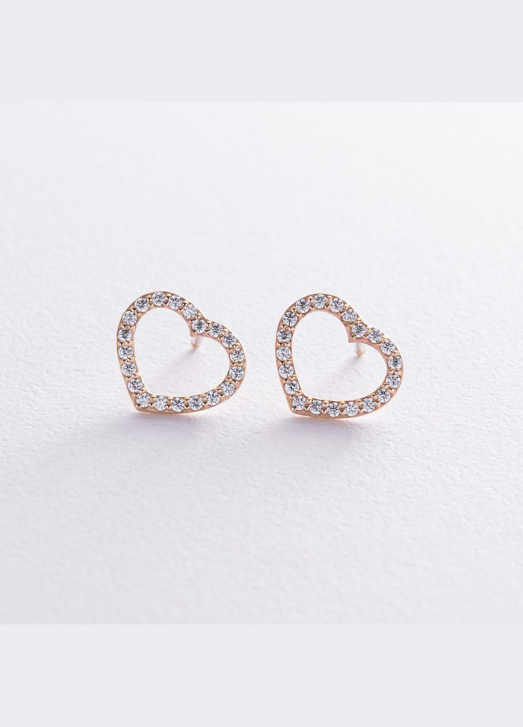 Золотые серьги - пусеты Сердечки с фианитами с08443 Oniks (264025464)