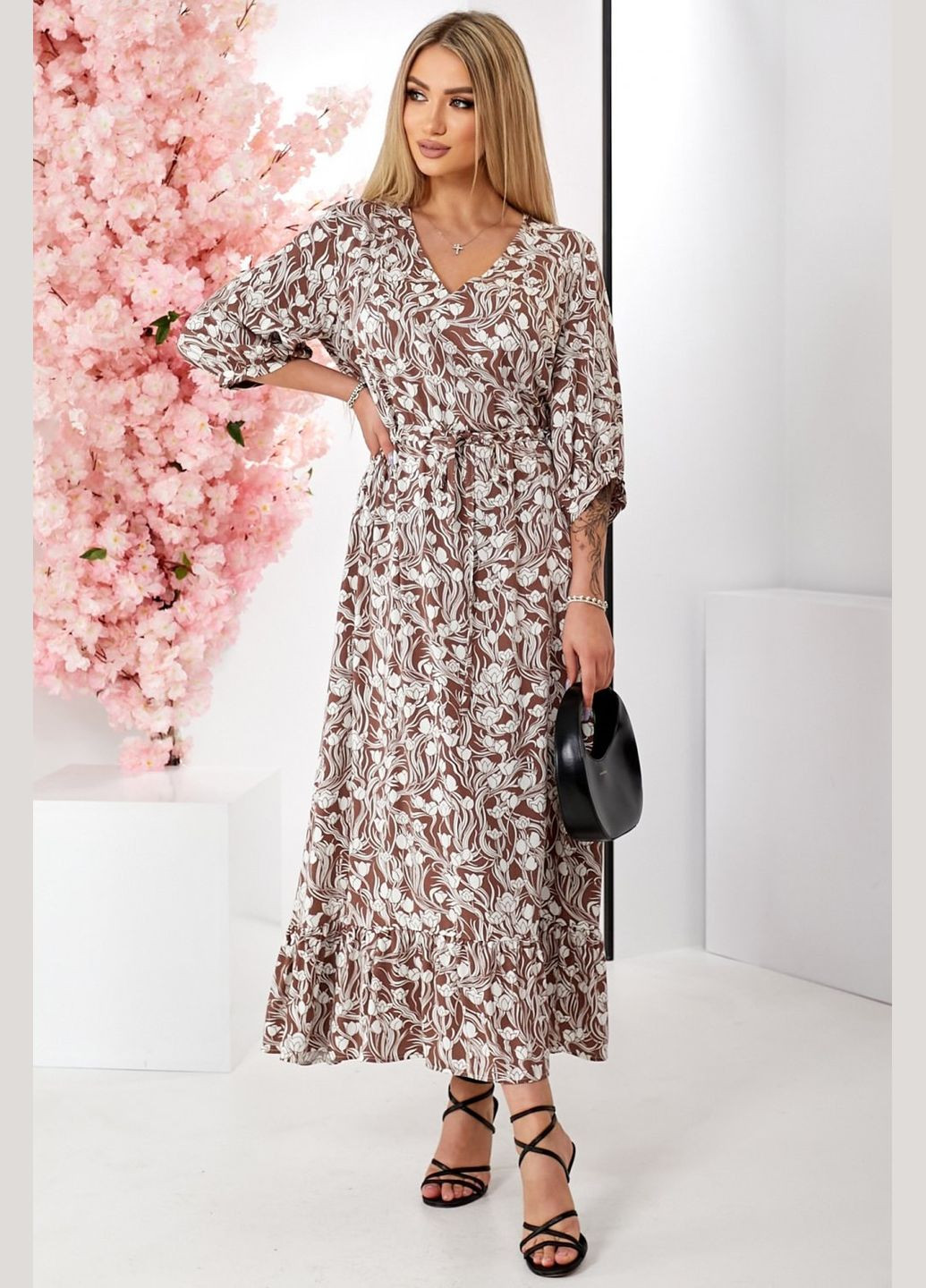 Коричнева повсякденний сукня жіноча з рюшем (ll186819284) LadyLike