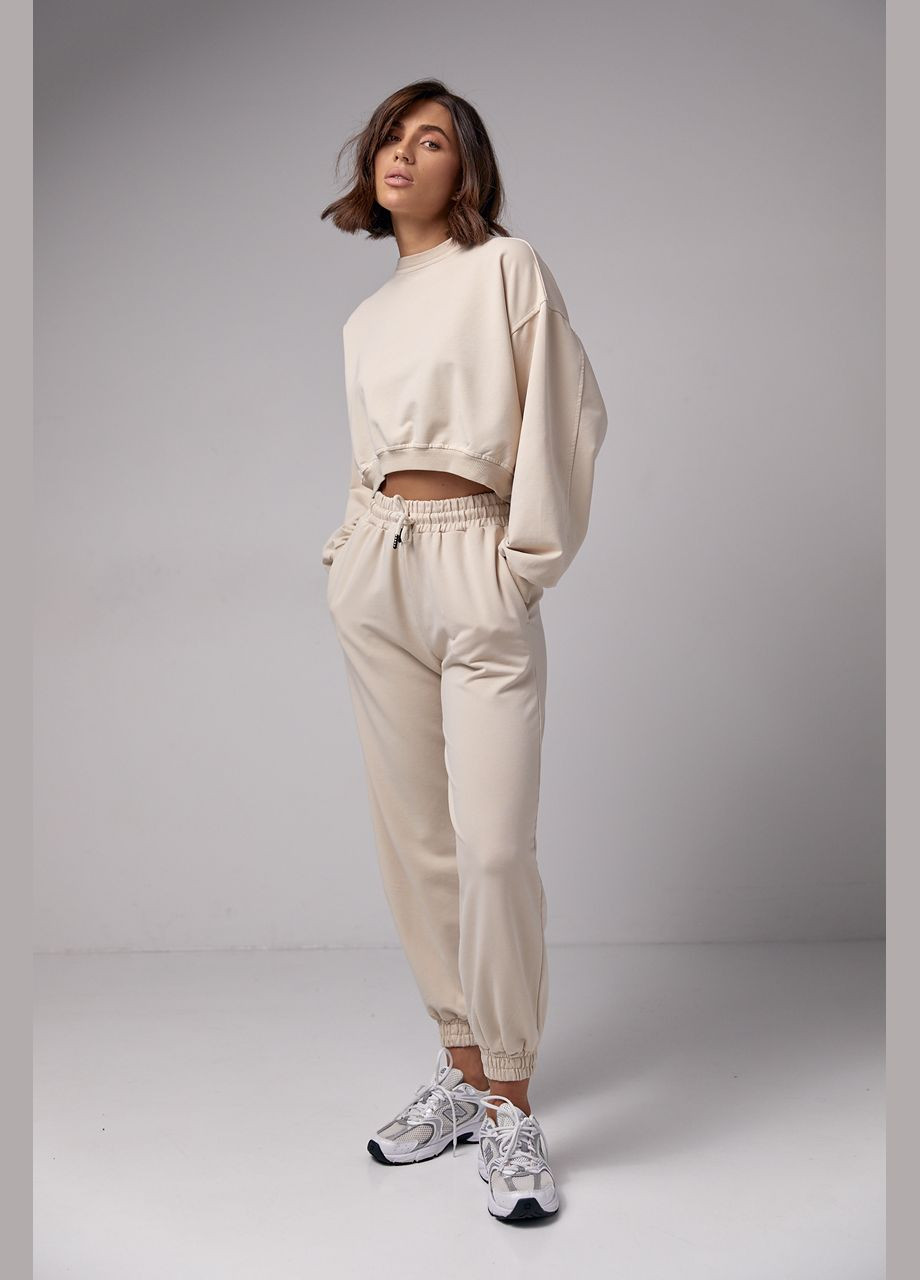 Жіночий спортивний костюм з укороченим світшотом та джогерами Liton (296909091)