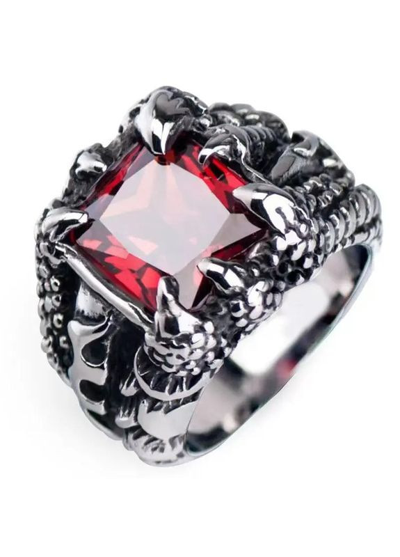 Кельтское мужское кольцо серебристое в виде лапы дракона и красного камня размер 19 Fashion Jewelry (285110591)