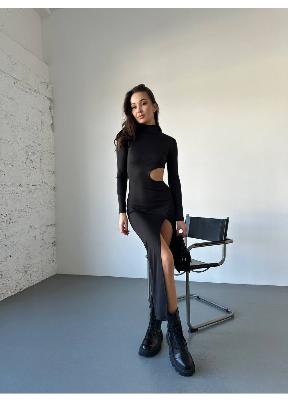 Черное повседневный, вечернее, кэжуал женское платье силуэтная No Brand однотонное