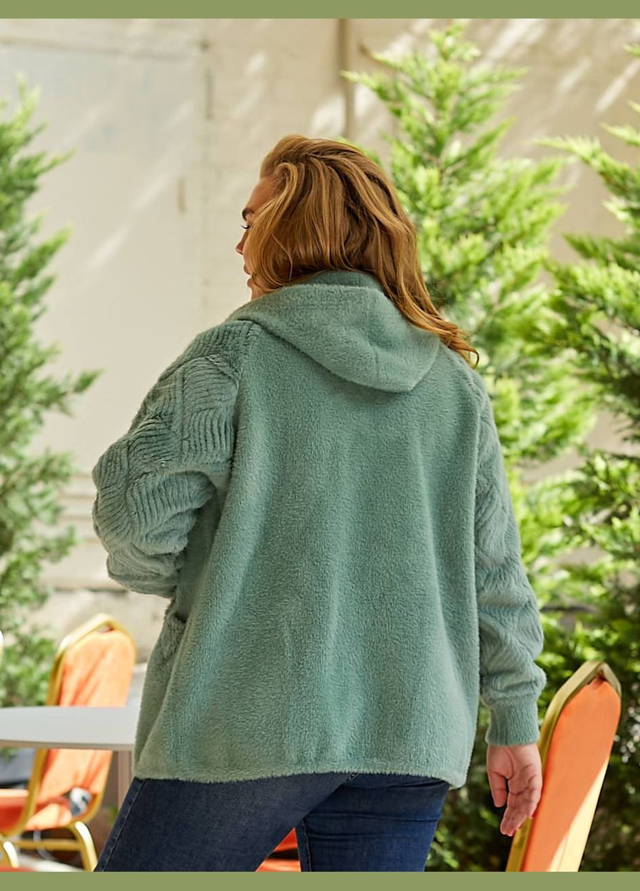 Зелене демісезонне Кофта з альпаки з капюшоном 48-56 розміру оверсайз KVAN