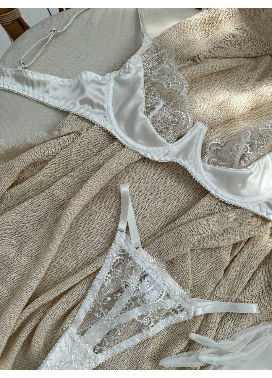 Белый балконет комплект женского белья | нежный кружевной, белое соблазнение Vital-Textile с косточками полиэстер, эластан