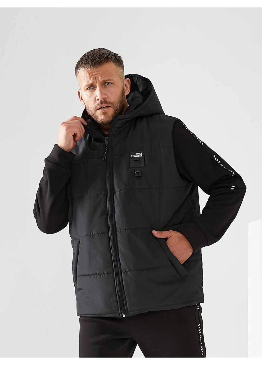 Черный демисезонный мужской костюм 3-ка – жилет, свитшот и брюки-3 тройка Україна