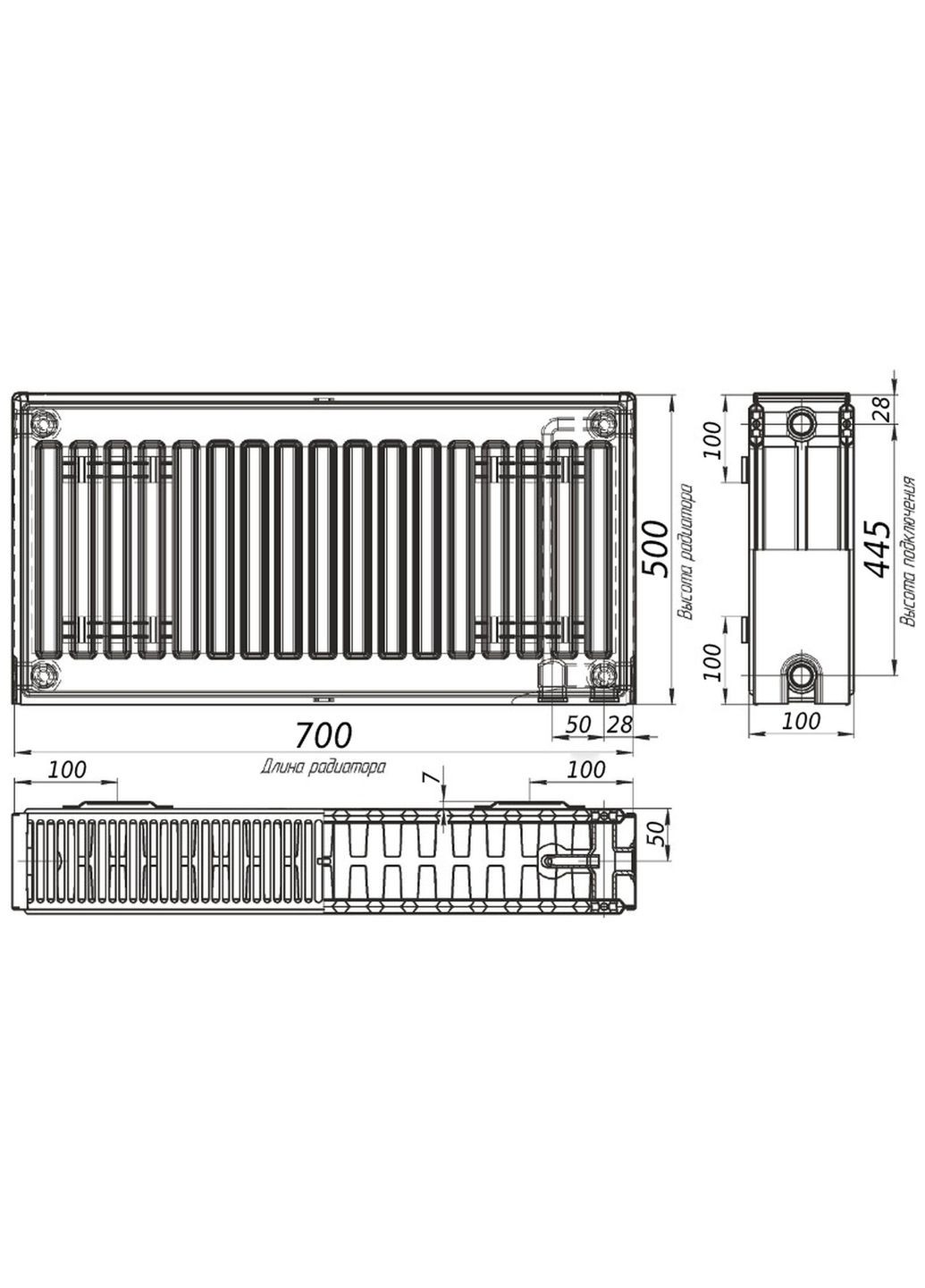 Радіатор сталевий панельний 22 низ/справа 500x700 (без INNER) optimum (299996851)