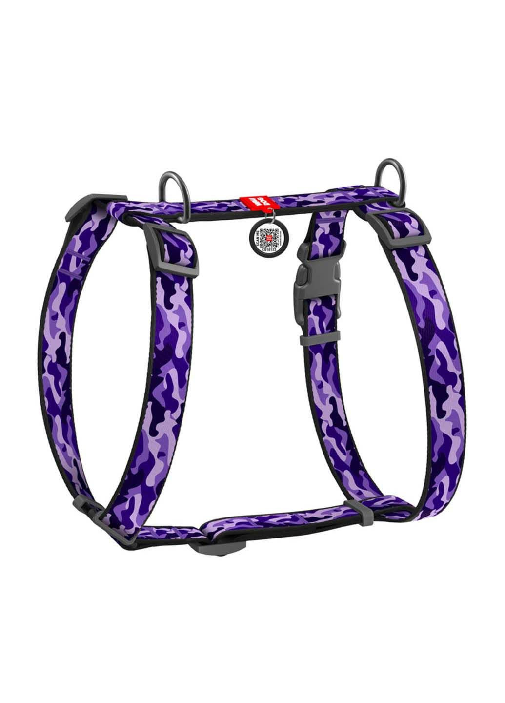 Шлея для собак анатомическая H-образная Nylon Фиолетовый камо пластиковый фастекс М Ш 20 мм А 40-70 В 50-80 WAUDOG (292175418)