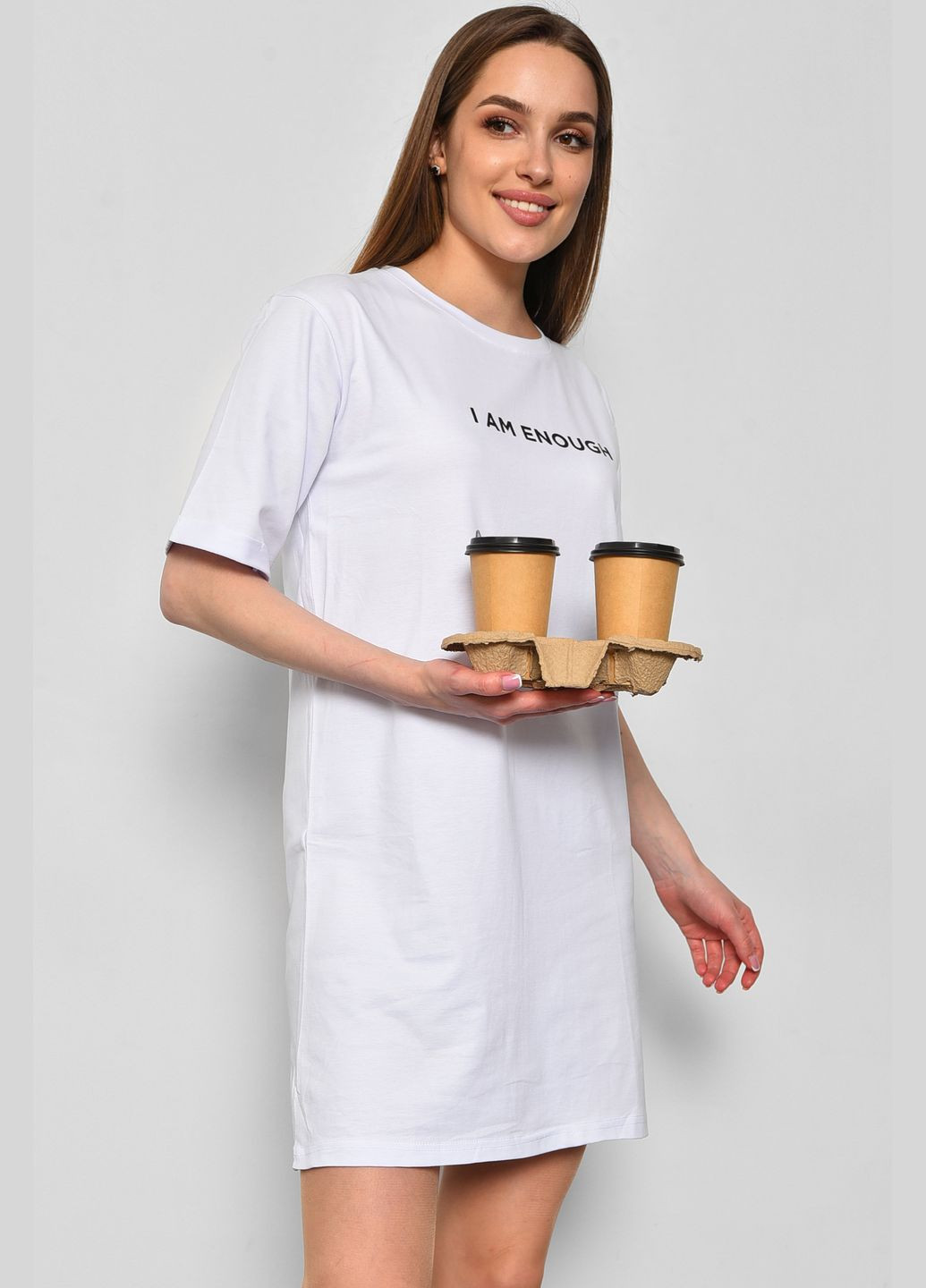 Жіноча туніка з тканини лакоста білого кольору. Let's Shop (290981391)