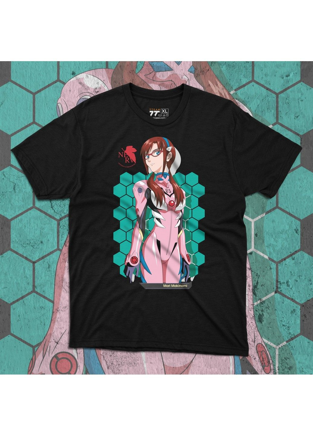 Черная футболка c принтом evangalion - мари макинами No Brand