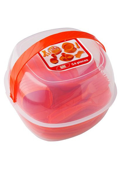 Набір туристичного посуду пластиковий червоний на 54 предмети Green Camp (312486423)