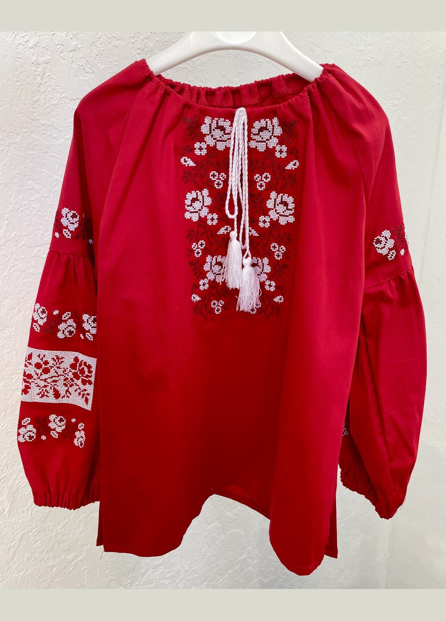 Біла вишиванка дитяча бавовняна для дівчинки червона (340689801)