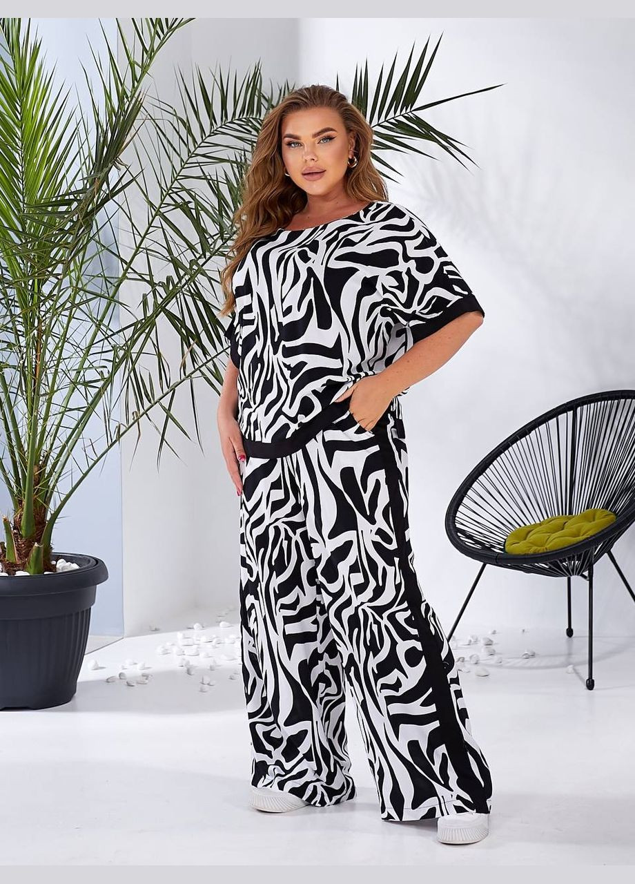 Женский костюм двойка с штапеля цвет черный принт New Trend (304988527)