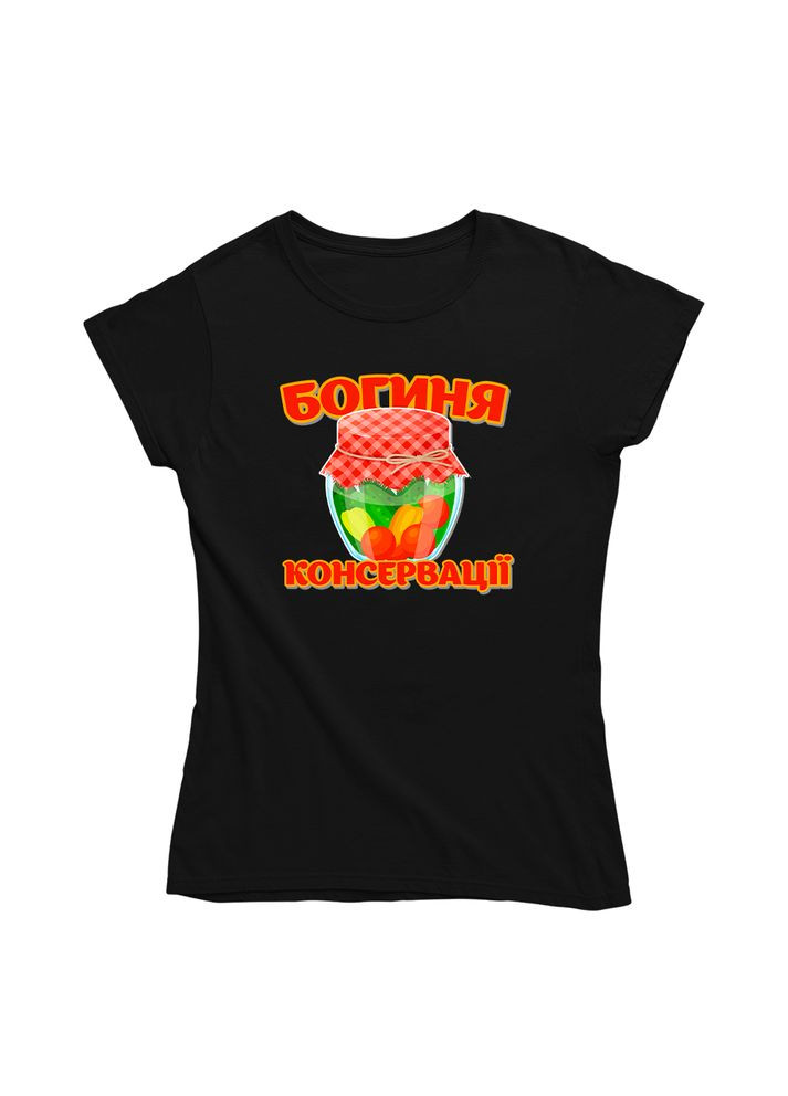Футболка женская черная с оригинальным принтом для бабушки "Богиня консервации" Кавун футболка (316305325)