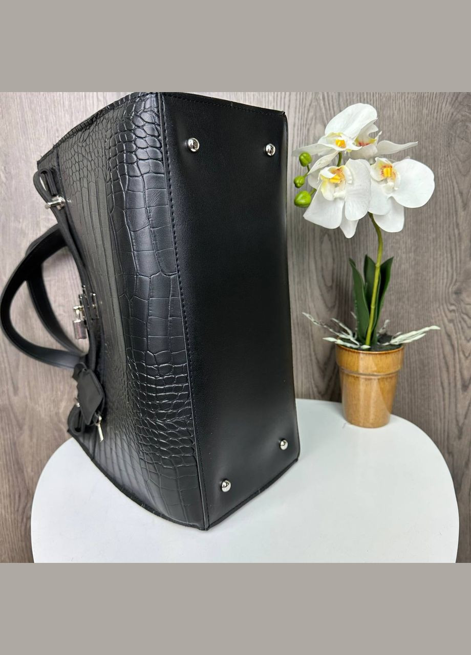 Велика жіноча сумка рептилія з декоративним замком чорна для жінок OEM (332056190)
