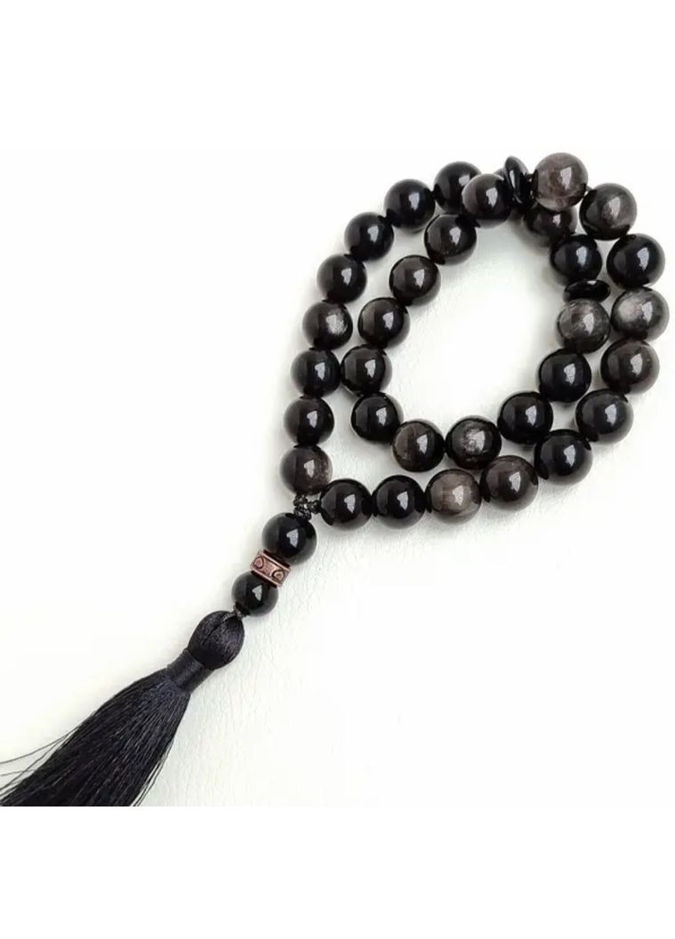 Чотки з Обсидіану сріблястого 33 намистини d 12мм No Brand (351855815)