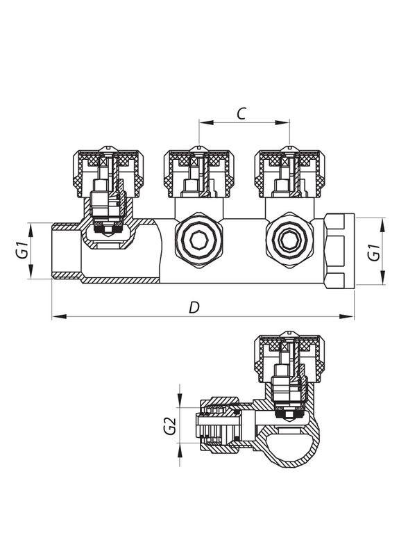 Колектор вентильний з фитингом KR.1121-4 3/4"x4 ways (KR2652) KOER (315701719)