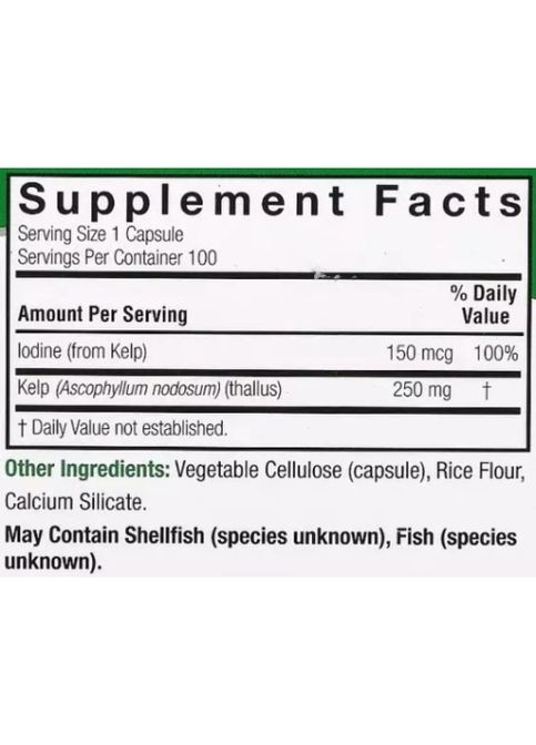 Kelp Thallus 100 Veg Caps Nature's Answer (301006212)